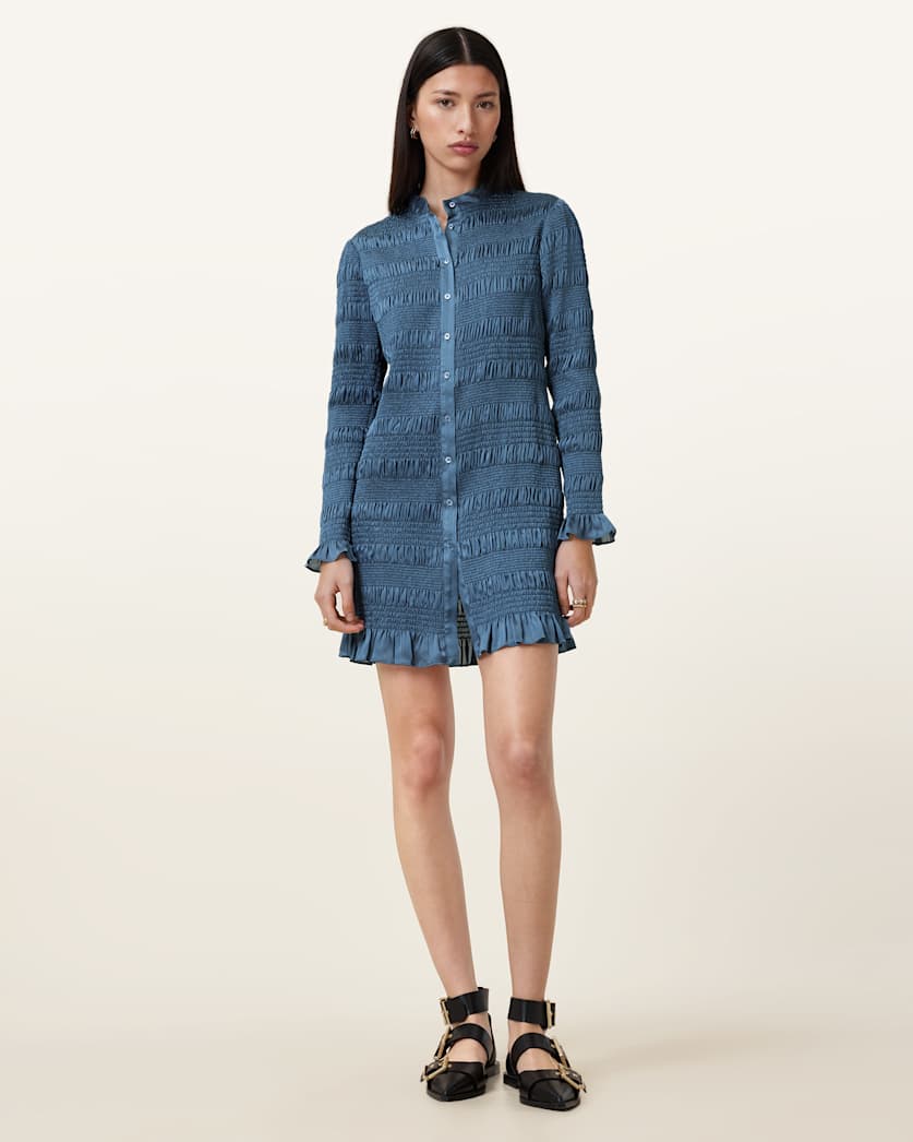 Meg Shirred Mini Shirt Dress