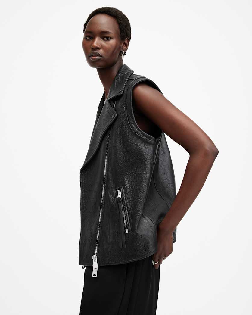 Billie Relaxed Fit Leather Biker Gilet