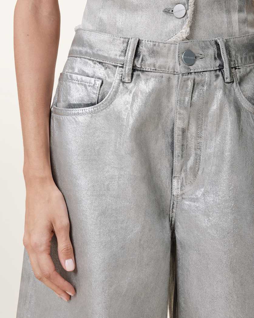 Louie Metallic Long Denim Shorts