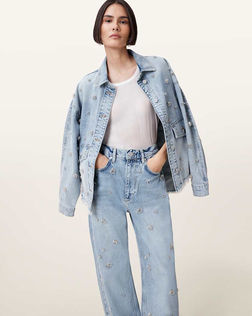 Blake Embellished Wide Leg Denim Jeans