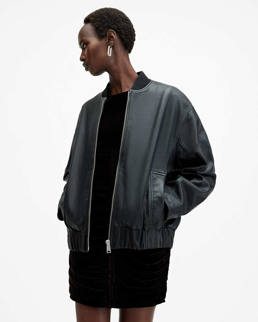 Yara Relaxed Fit Leather Bomber Jacket