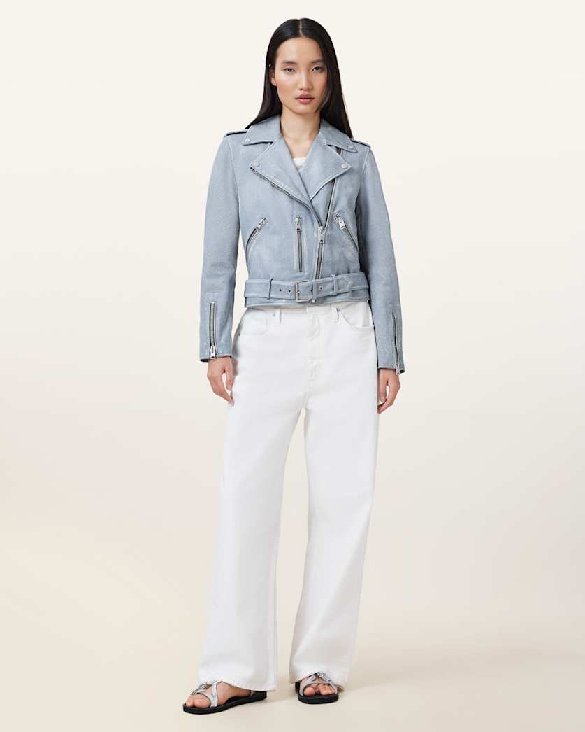 Balfern Denim-Effect Leather Biker Jacket