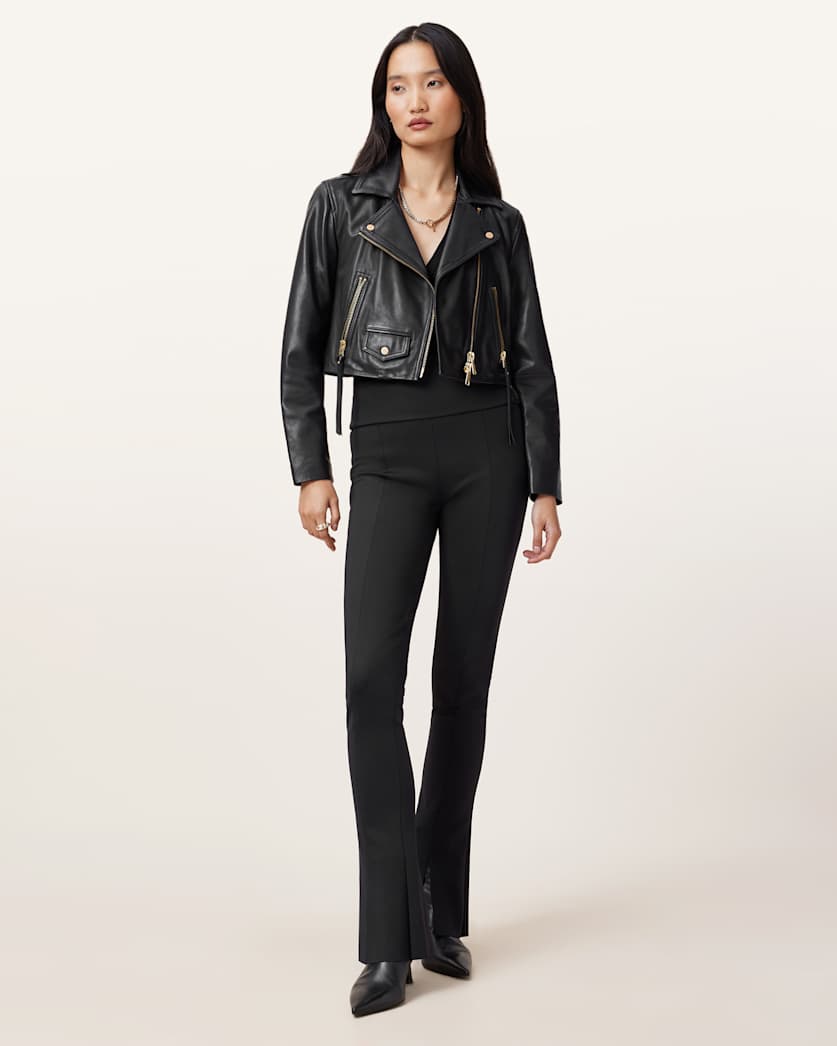 Elora Cropped Slim Leather Biker Jacket