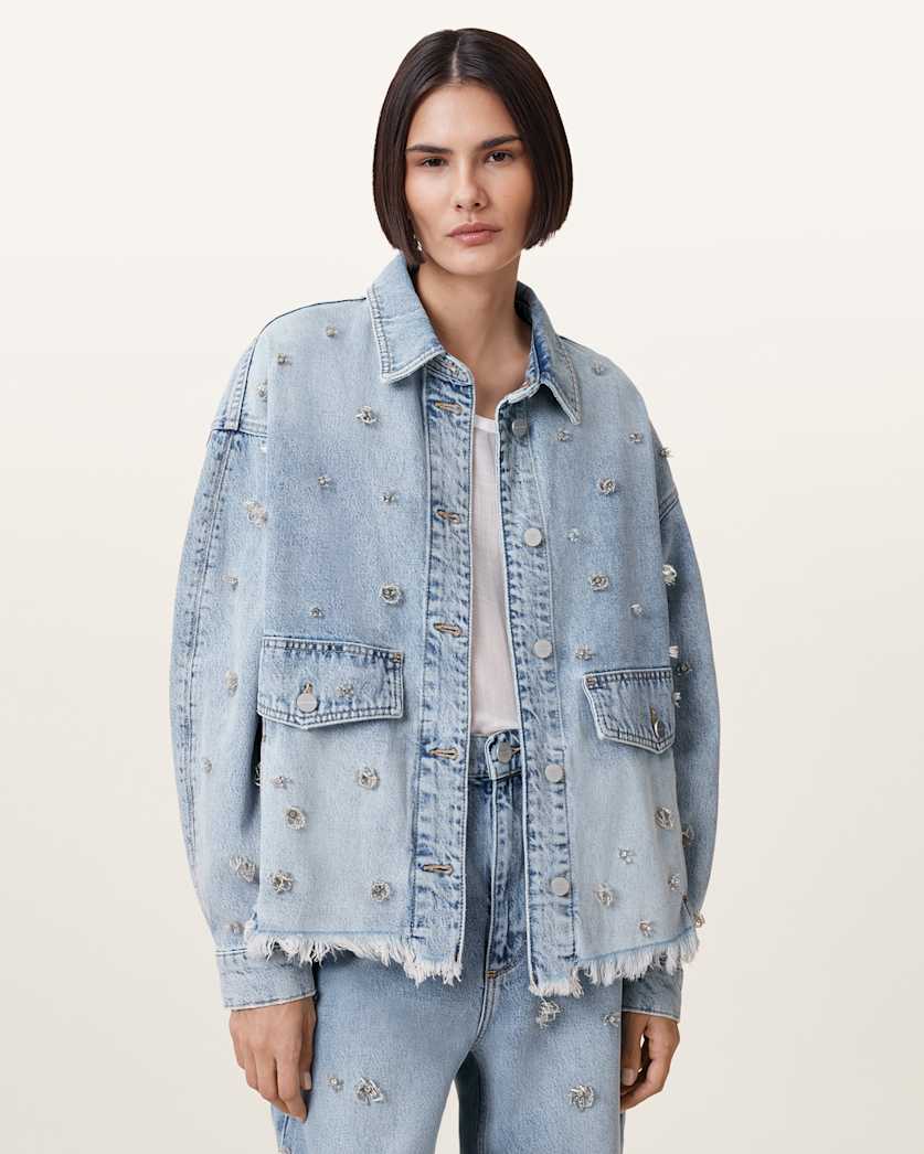 Hettie Embellished Oversized Denim Shacket
