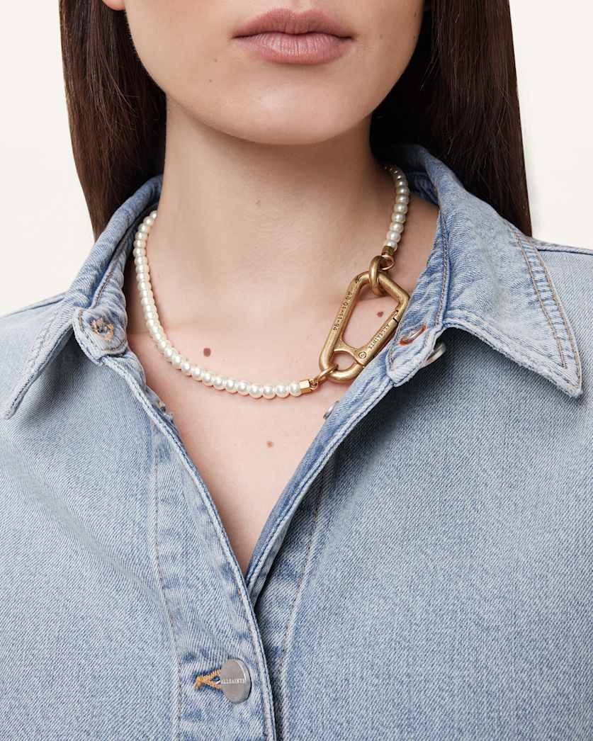 Pearl Carabiner Clasp Necklace