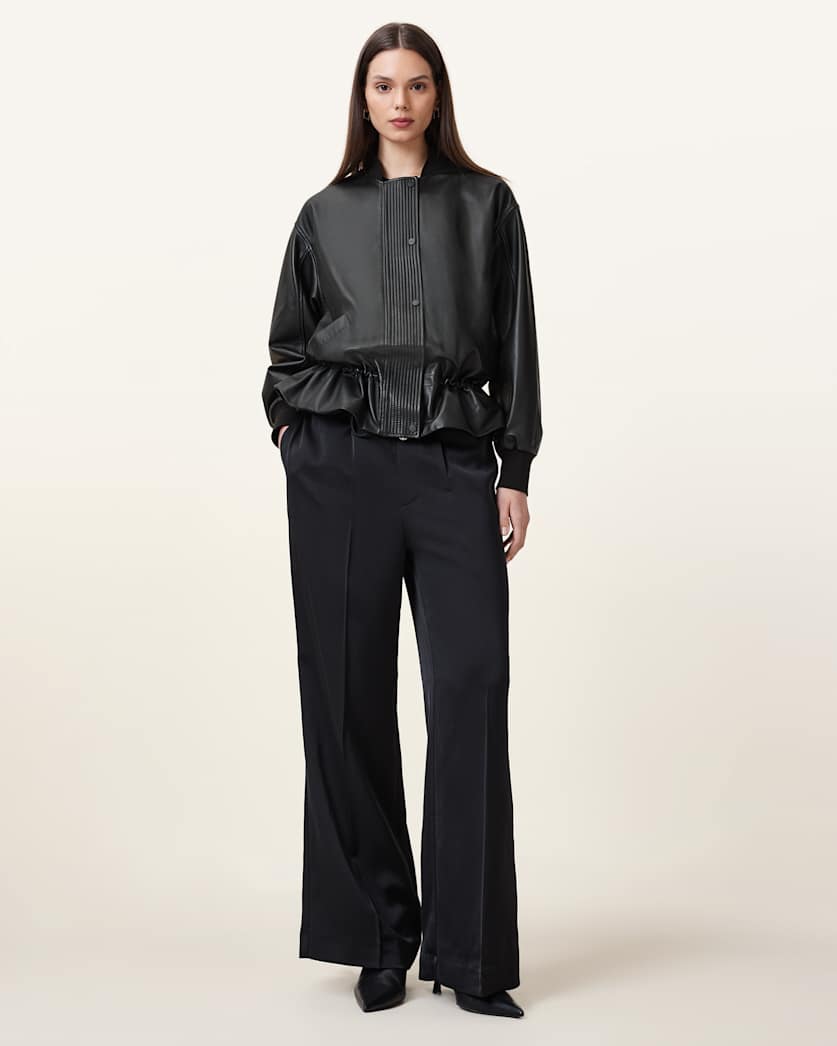Sofi Drawstring Leather Bomber Jacket