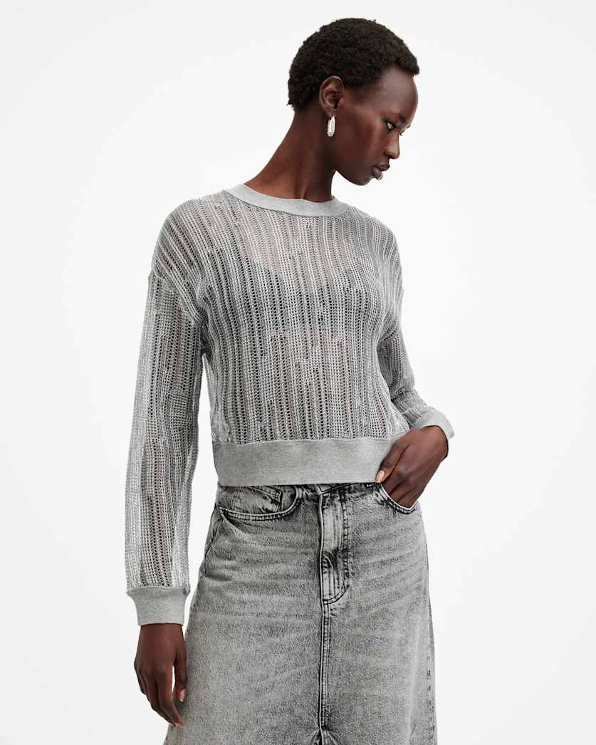 Giana Long Sleeve Open Knit Sweatshirt