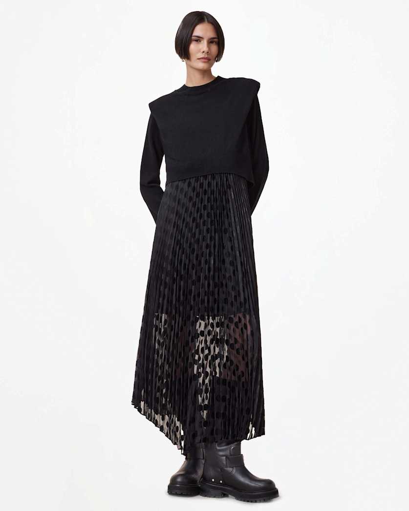 Leia Dott 2-In-1 Pleated Midi Dress