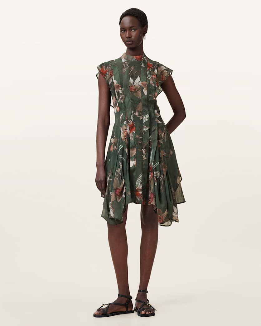Fleur Printed Asymmetric Mini Dress
