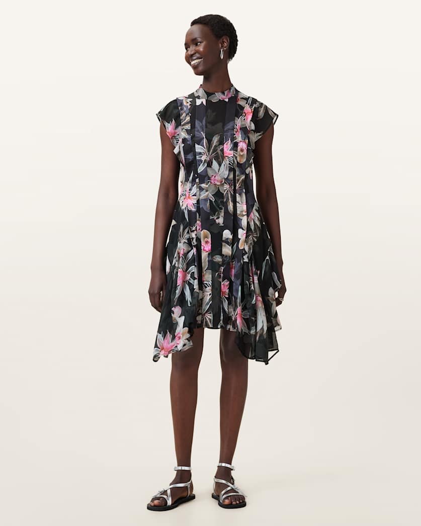 Fleur Printed Asymmetric Mini Dress