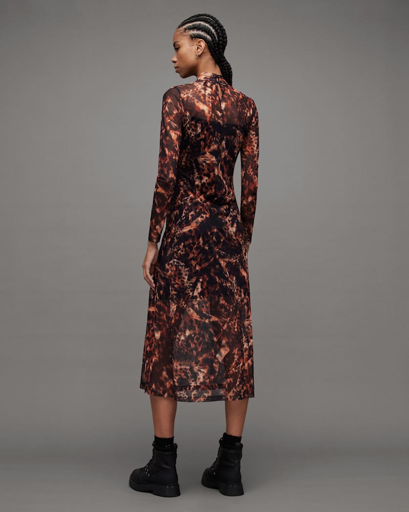 Hanna Funnel Neck Printed Midi Dress