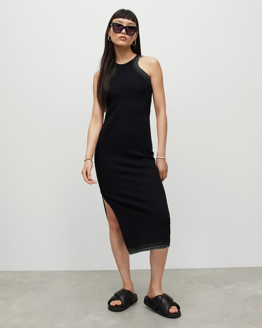Mako Embroidered Crochet Trim Midi Dress