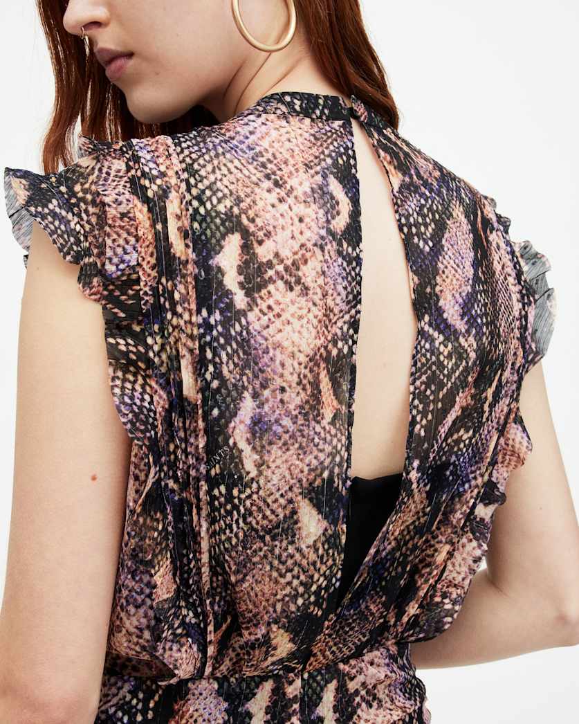 Hali Tahoe Snake Print Ruffle Mini Dress