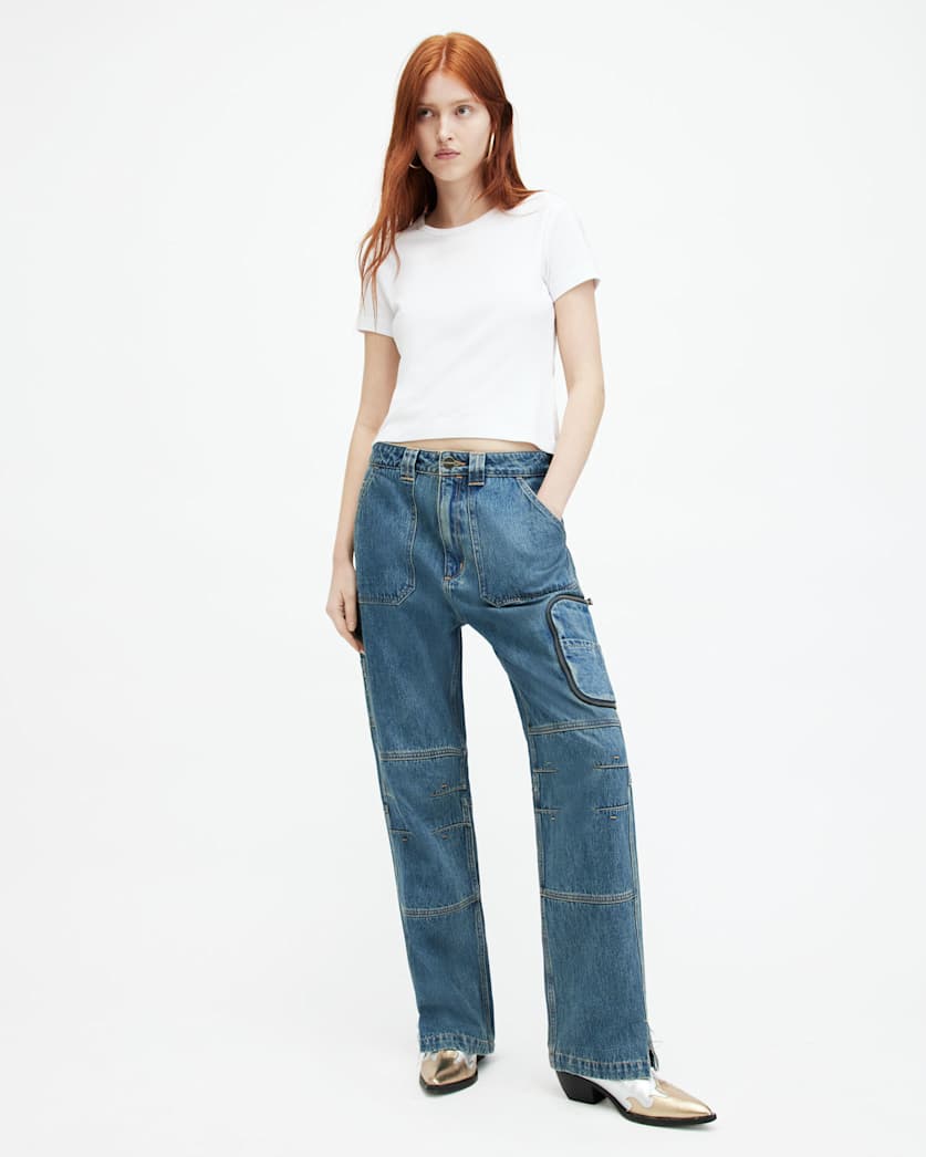 Florence Wide Leg Denim Cargo Trousers