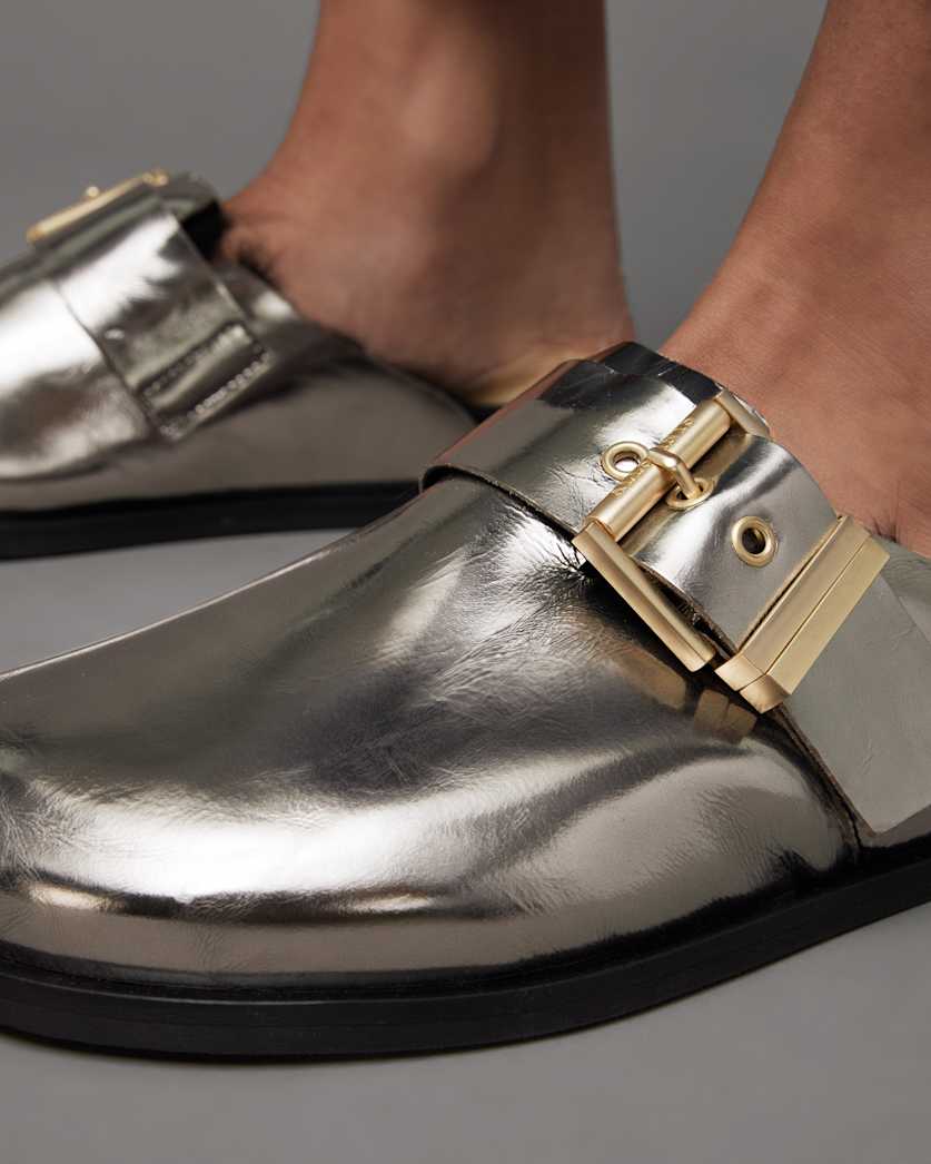 Venus Metallic Shearling Slip On Mules