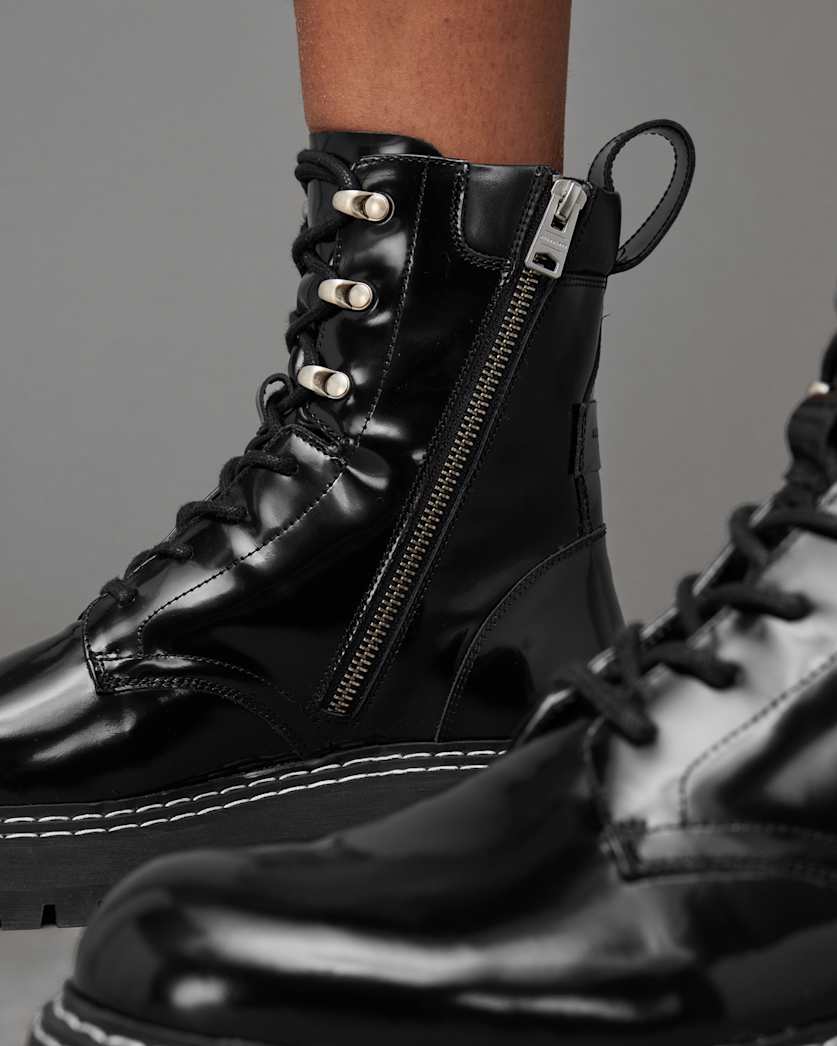 Heidi Shiny Leather Lace Up Boots