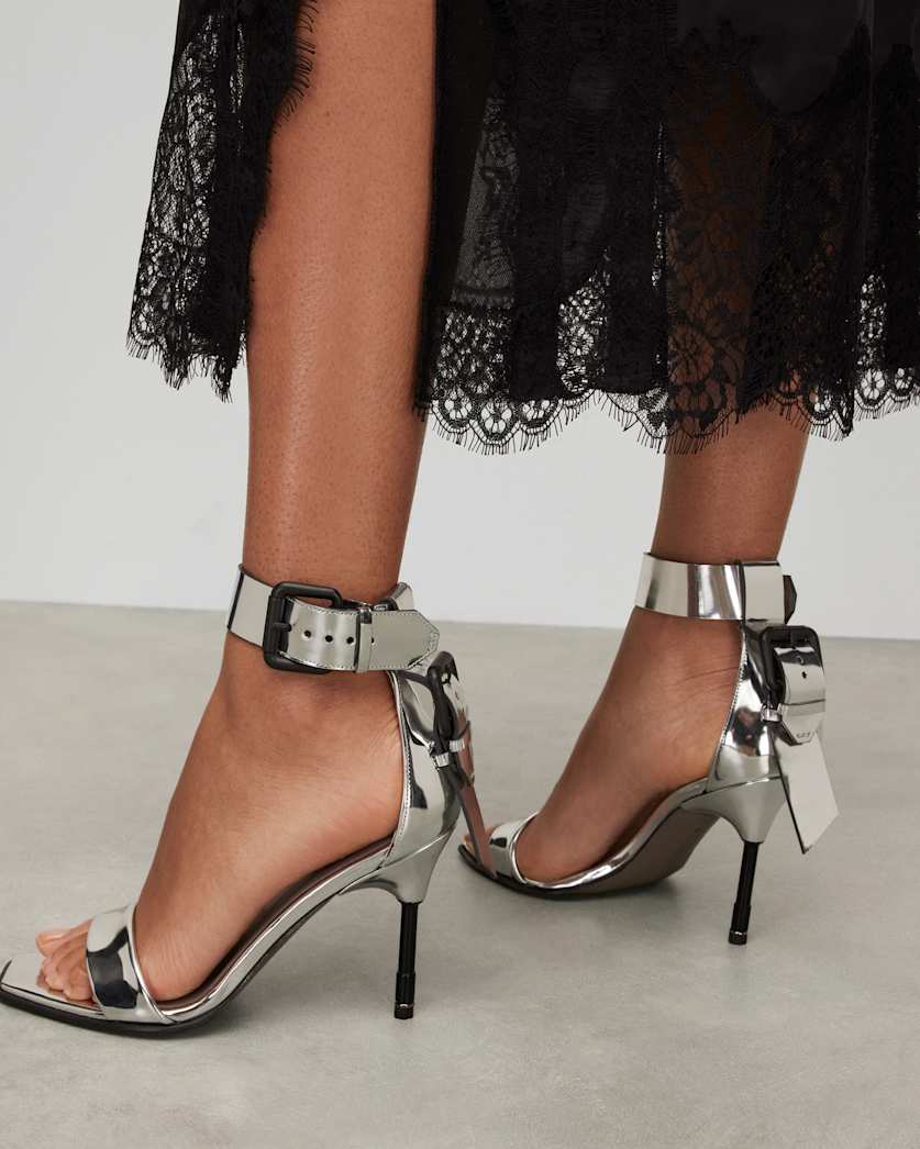 Noir Metallic Leather High Heel Sandals