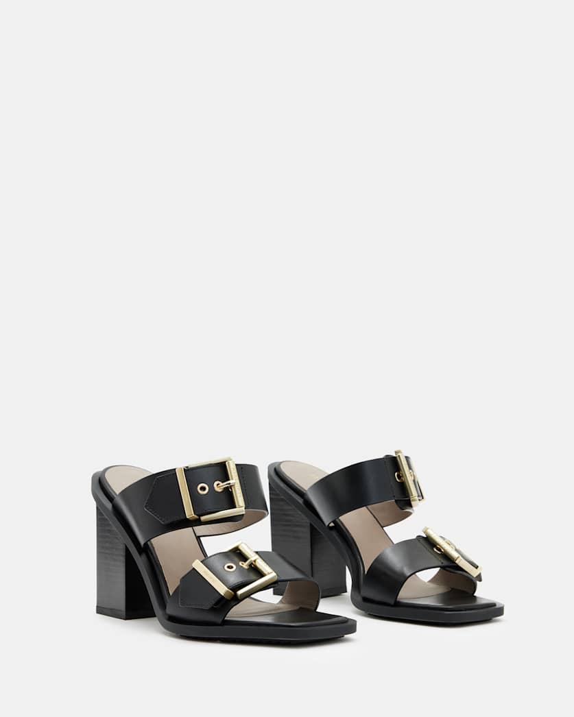 Camille Leather Buckle Strap Block Heels