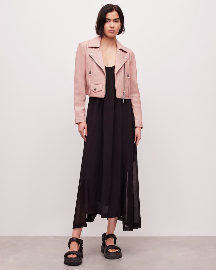 Elora Cropped Leather Biker Jacket