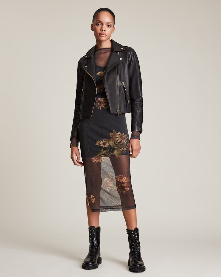 Dalby Slim Fit Gold Leather Biker Jacket