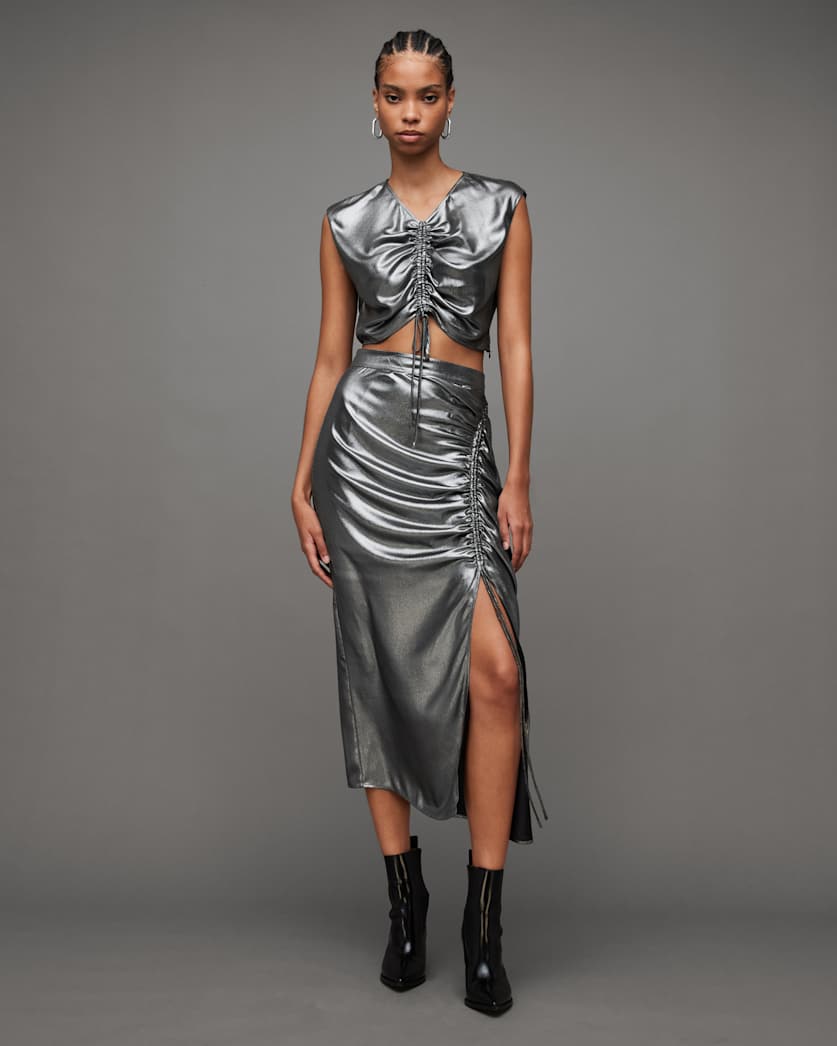 Carla Gathered Metallic Cropped Top