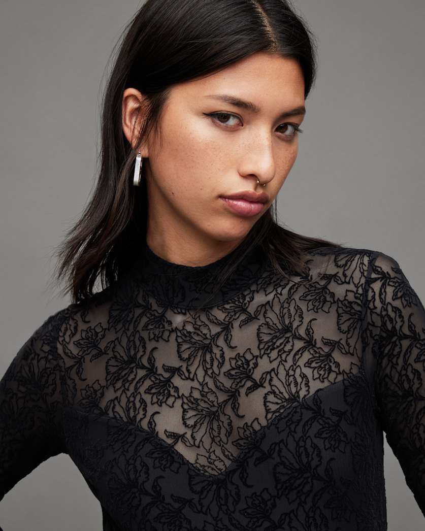 Flocked Laced Bodycon Catsuit