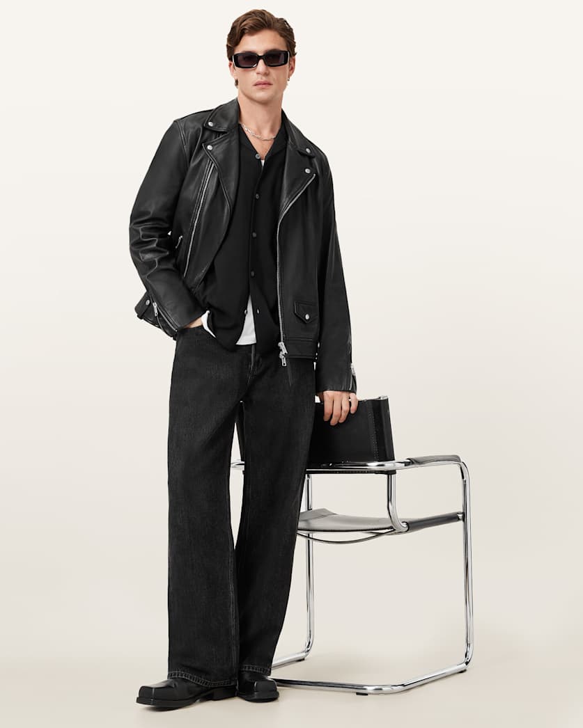 Milo Asymmetric Zip Leather Biker Jacket