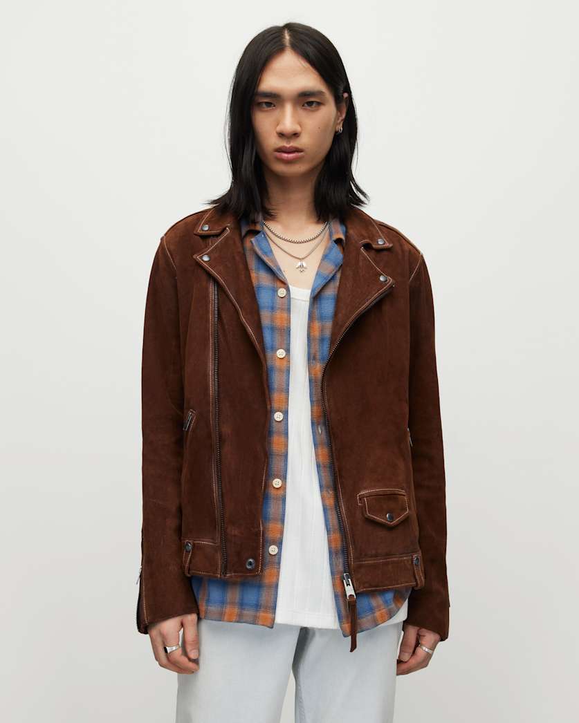 Milo Asymmetric Zip Suede Biker Jacket