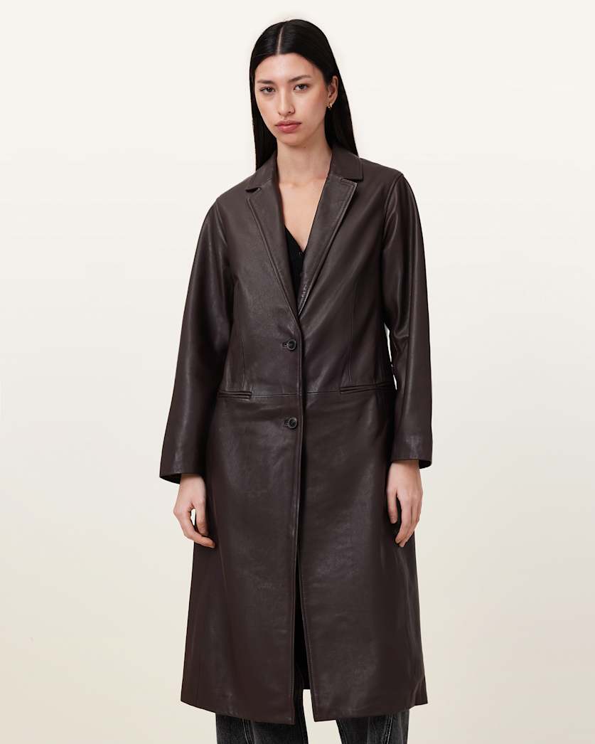 Aire Long Line Leather Coat