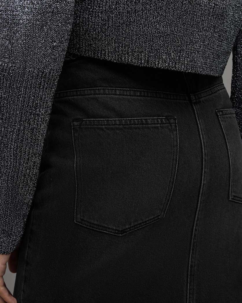 Cyra Frayed Waistband Maxi Denim Skirt