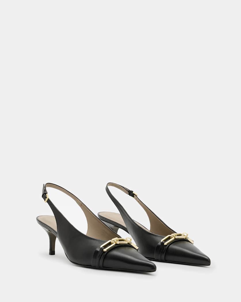 Grace Leather Chain Slingback Heels