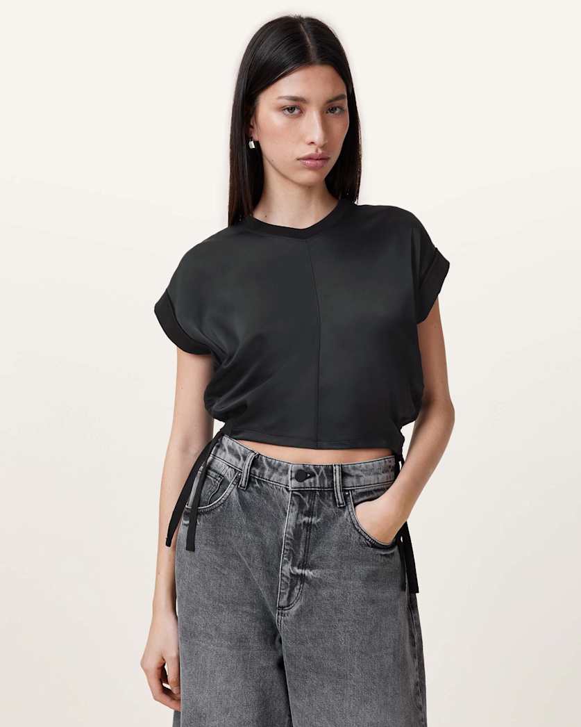 Mira Cropped Satin Drawcord T-Shirt