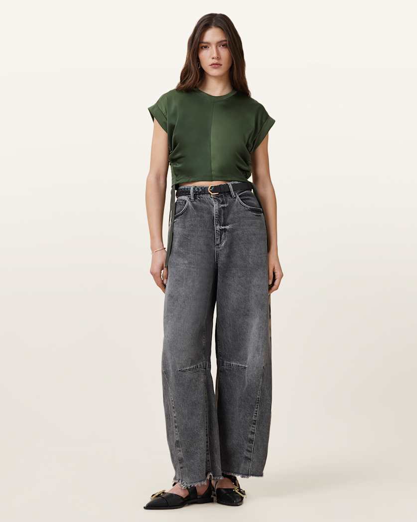 Mira Cropped Satin Drawcord T-Shirt