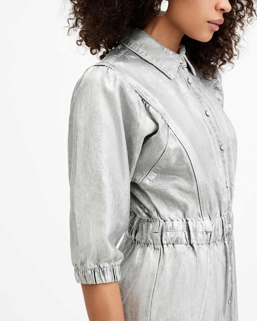 Osa Metallic Coated Denim Midi Dress