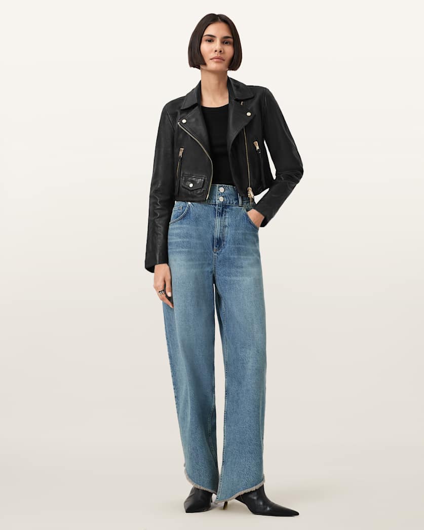 Elora Cropped Slim Leather Biker Jacket