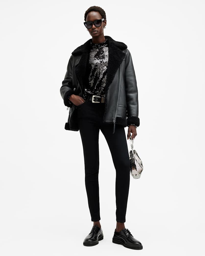 Sola Oversized Shearling Biker Jacket