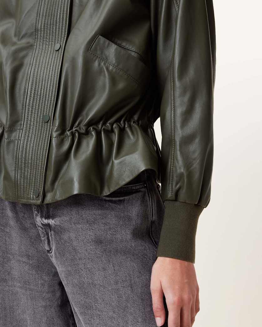 Sofi Drawstring Leather Bomber Jacket