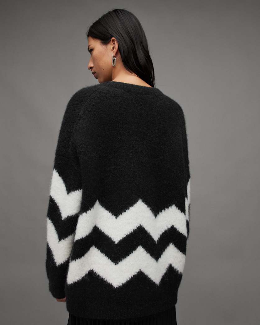 Ziggi Zig Zag Striped V-Neck Jumper