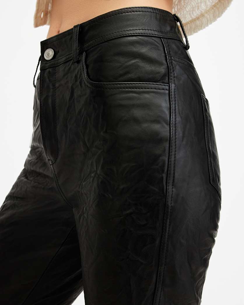 Pearson Slim Fit Raw Hem Leather Trousers