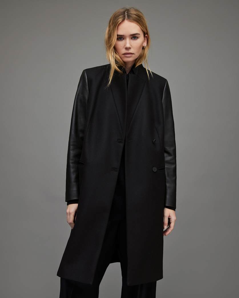 Sidney Leather Sleeve Cashmere Mix Coat