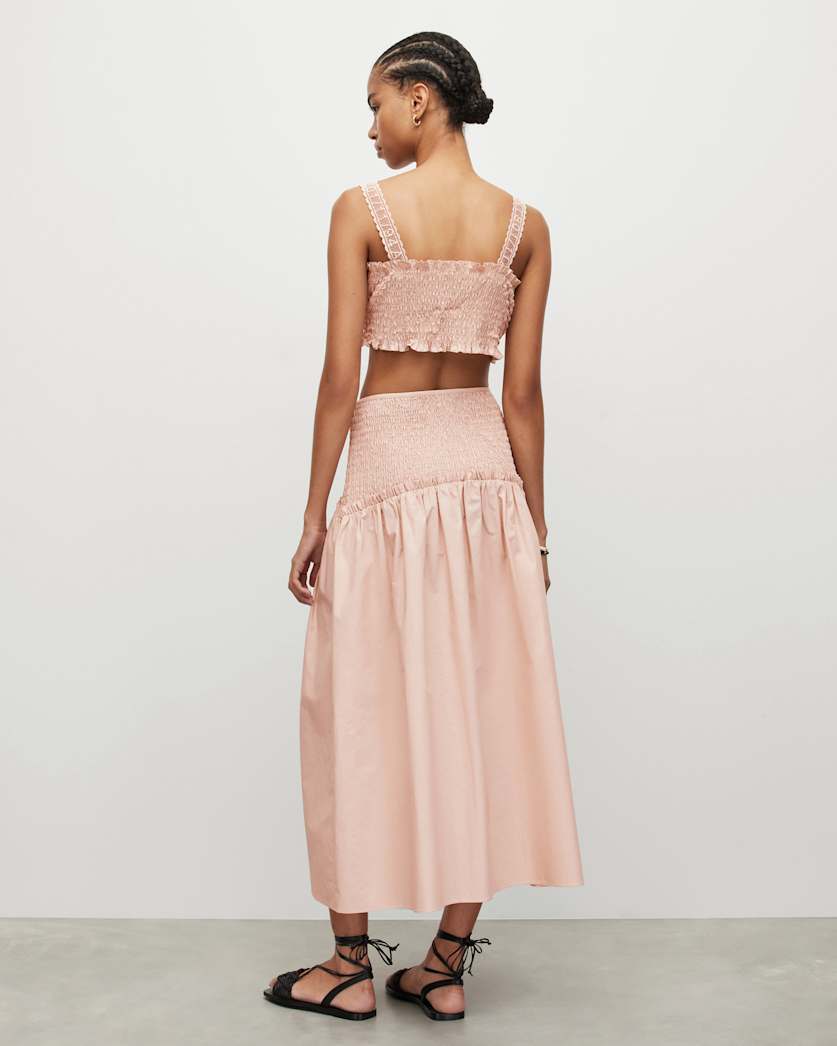 Alex Smocked Side Split Midi Skirt
