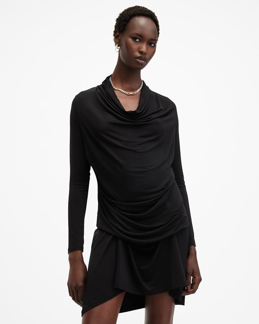 Amei Cowl Neck Draped Mini Dress