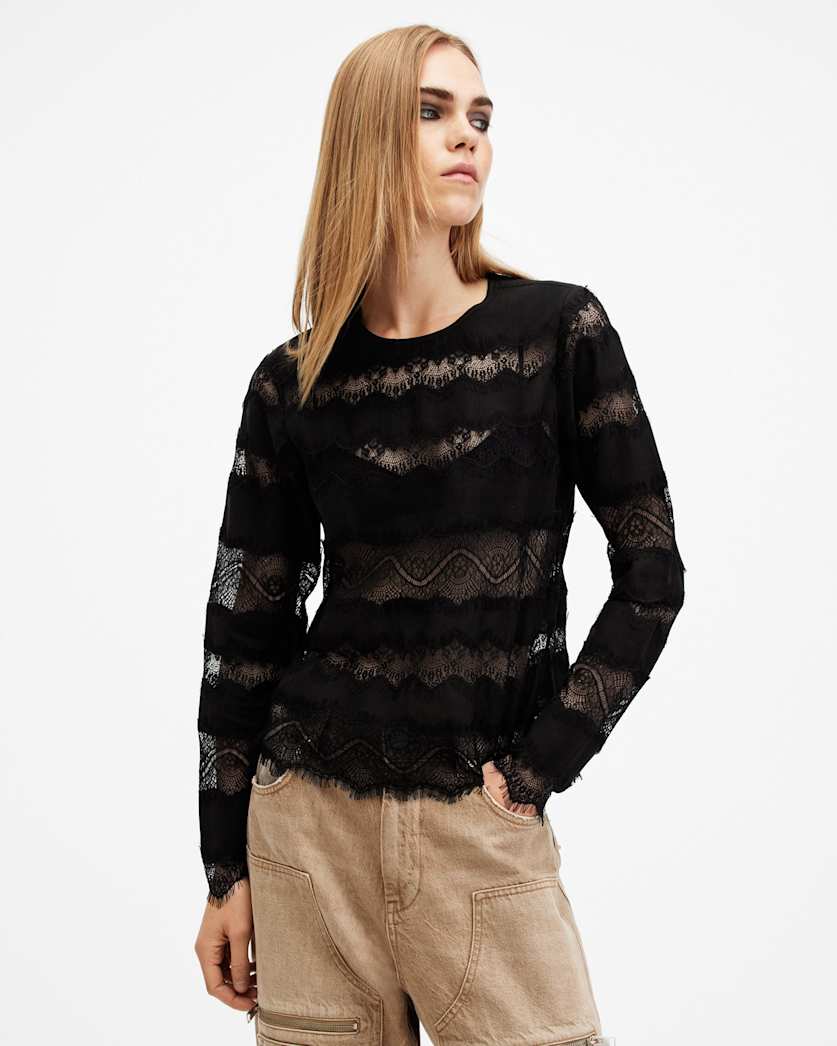Tiff Lace Panelled Sheer Top