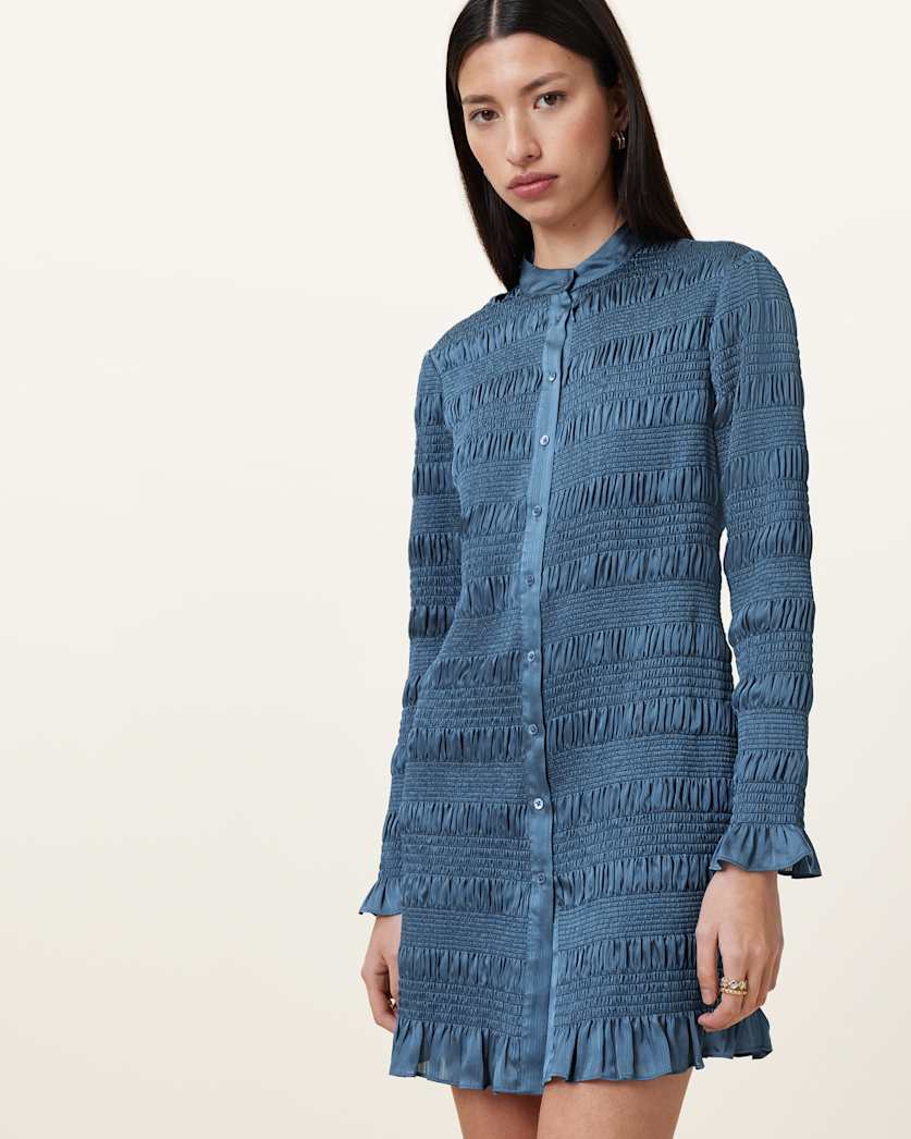 Meg Shirred Mini Shirt Dress