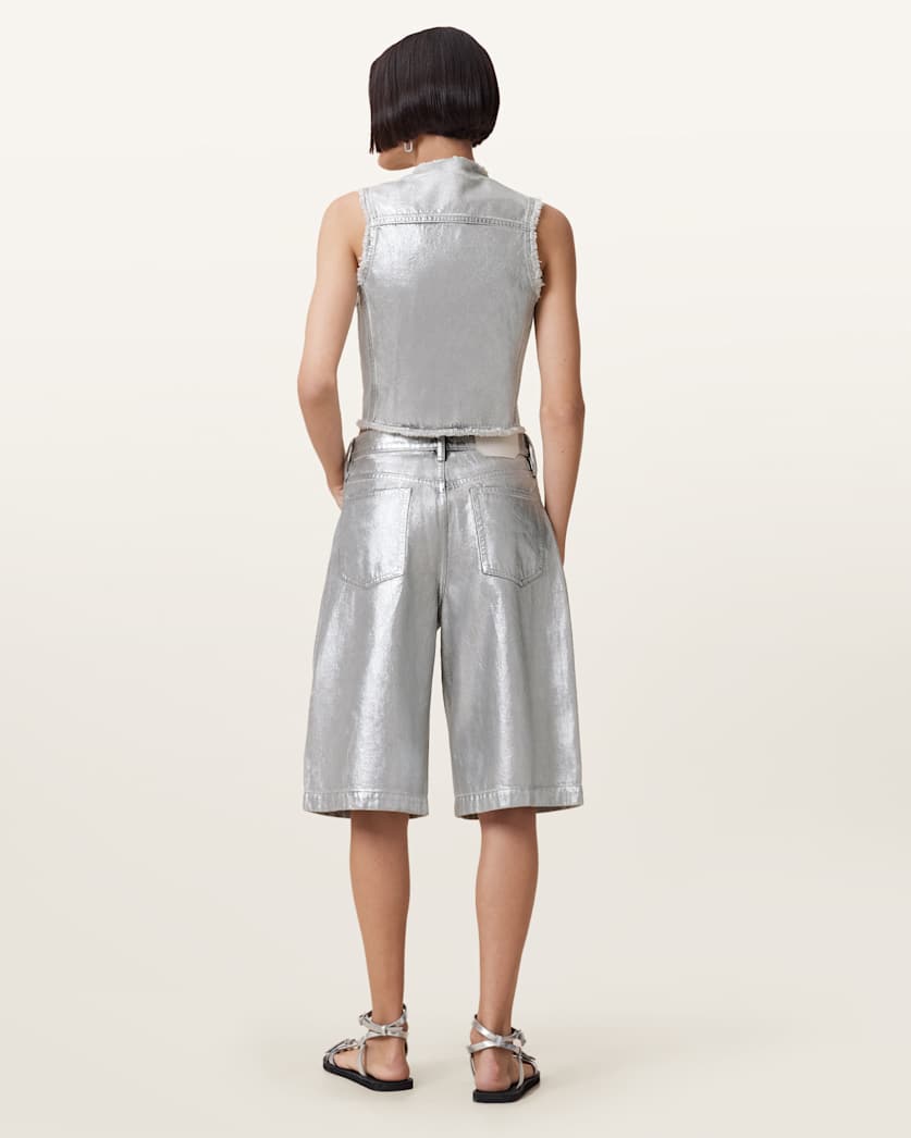 Louie Metallic Long Denim Shorts
