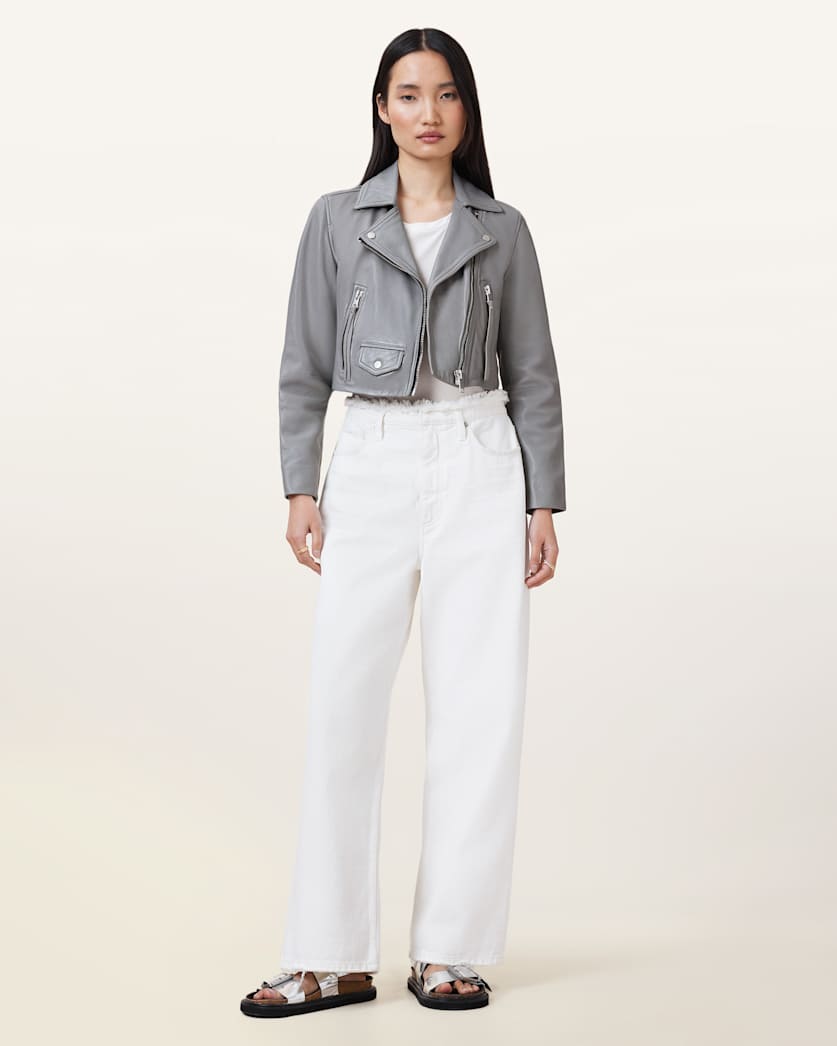 Elora Cropped Slim Leather Biker Jacket
