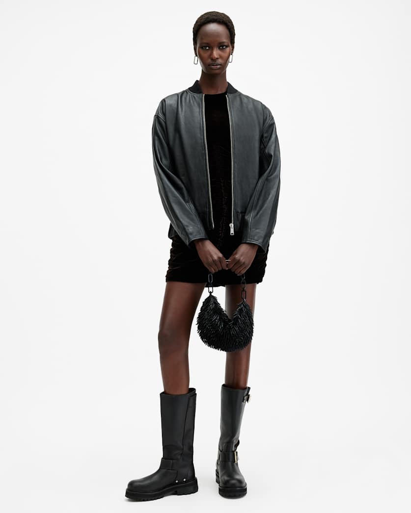 Yara Relaxed Fit Leather Bomber Jacket
