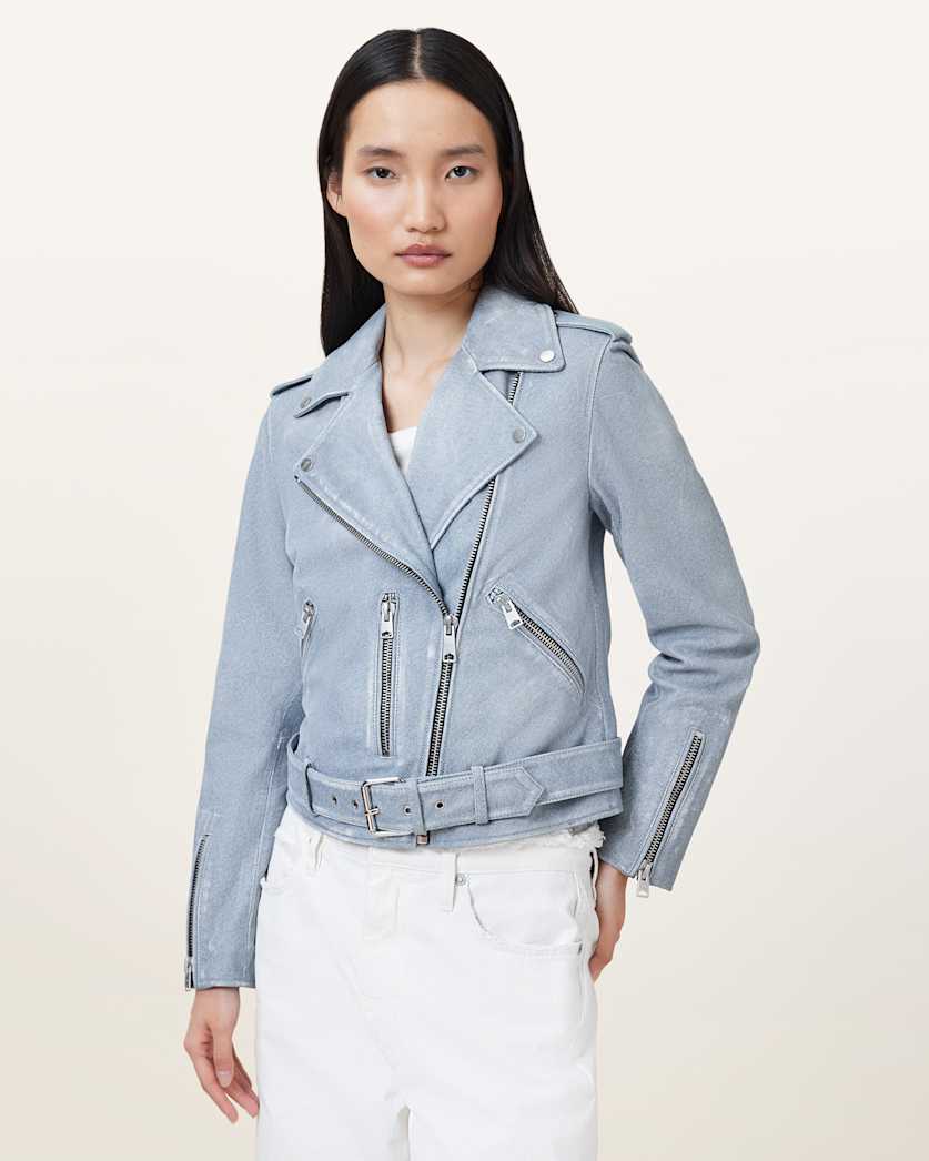 Balfern Denim-Effect Leather Biker Jacket