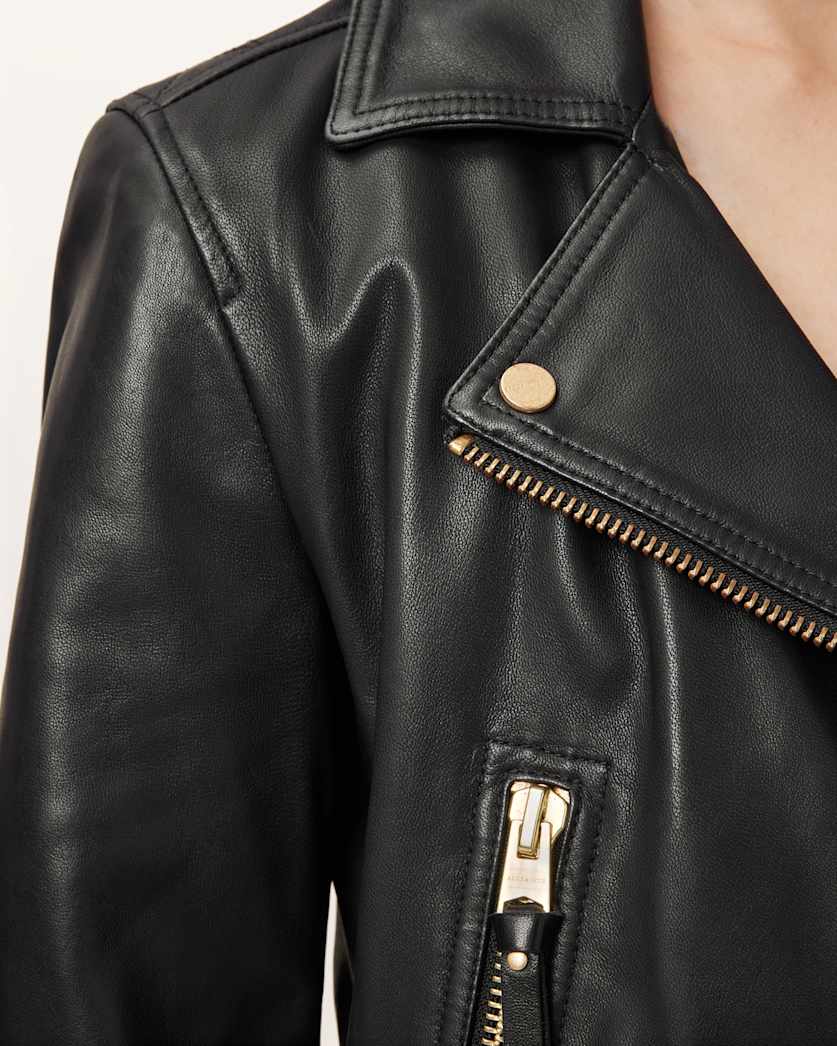 Elora Cropped Slim Leather Biker Jacket