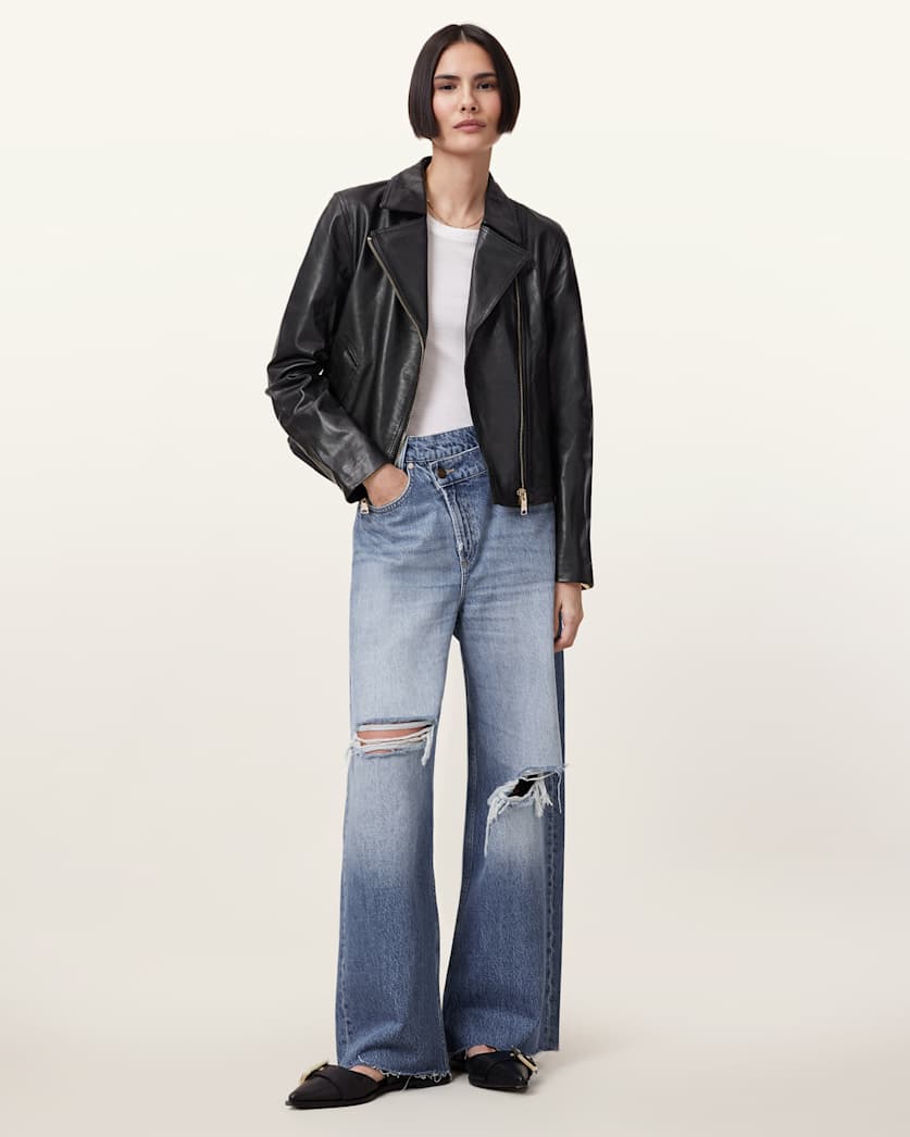 Vela Slim Fit Leather Biker Jacket
